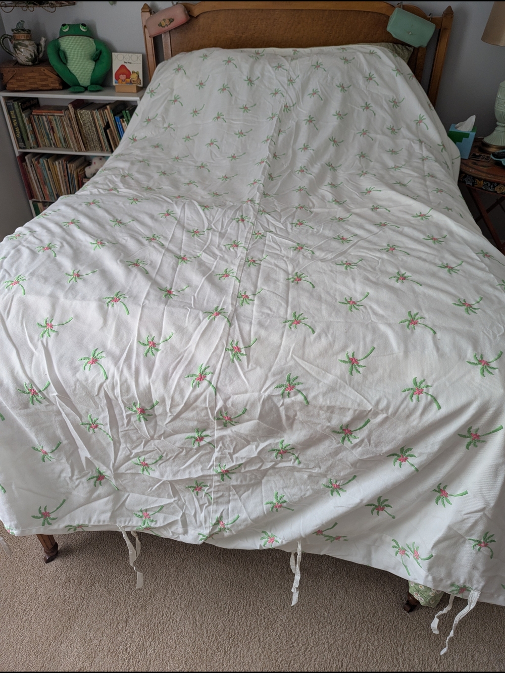 Lilly Pulitzer White Duvet Cover with Pink and Green Palm Trees